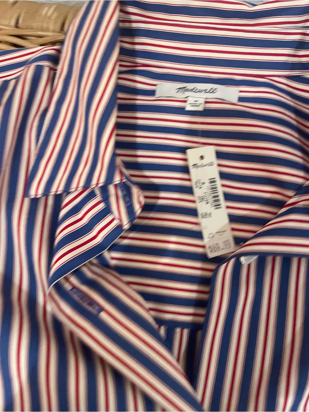 NWT Madewell Red, White & Navy Vertical Stripe Button-Up Shirt - Picture 3 of 6